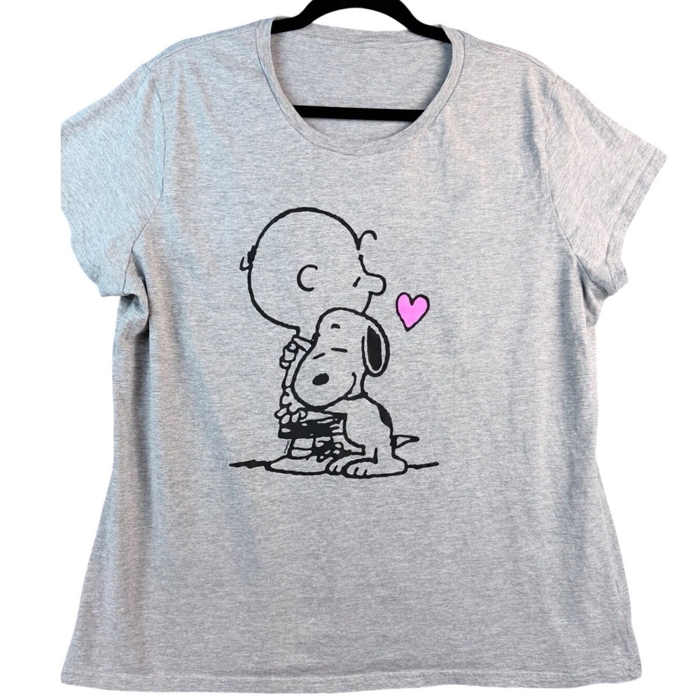 Peanuts Charlie Brown Snoopy Hug Graphic Tee Heather Gray Women Large